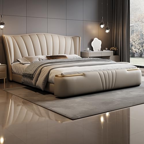 HONGYISHI Modernes, leichtes Luxus-Queen-Size-Plattformbett, ergonomisch gepolstertes Kopfteil, Holzlatten unterstützen geräuschfrei von HONGYISHI