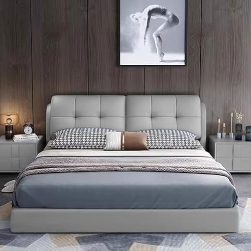 HONGYISHI Modernes Bettgestell in voller Größe, Queen-Size-Plattform, gepolstert, Plattformbett, Holzlattenstütze, mit Kopfteil, geräuschfrei von HONGYISHI