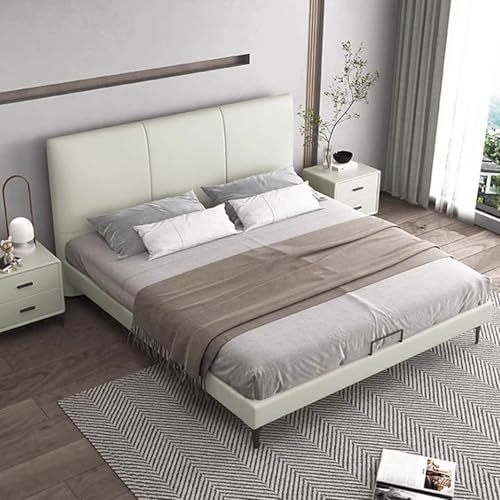 HONGYISHI Modernes Lederbettrahmen in voller Größe, Queen-Size-Bett, mit Stauraum, ergonomisches gepolstertes Kopfteil, Holzlattenstütze, geräuschfrei von HONGYISHI