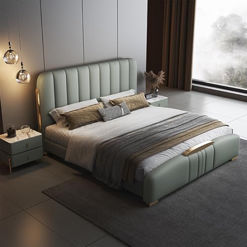 HONGYISHI Modernes Queen-Size-Plattformbett, volle Größe, ergonomisches gepolstertes Kopfteil, Holzlattenstütze, geräuschfrei von HONGYISHI