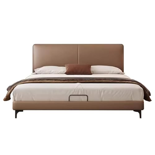 HONGYISHI Modernes braunes Bettgestell in voller Größe, ergonomisches gepolstertes Kopfteil, Queen-Size-Plattformbett, Holzlatten unterstützen geräuschfrei von HONGYISHI