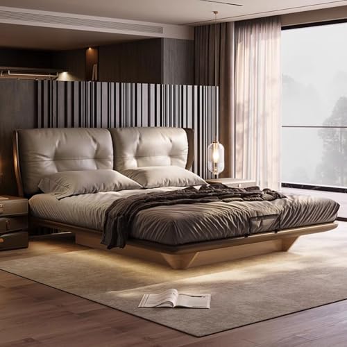 HONGYISHI Modernes leichtes Luxus-Bettgestell in voller Größe, Queensize-Bettgestell, ergonomisches gepolstertes Kopfteil, Holzlattenstütze, geräuschfrei von HONGYISHI