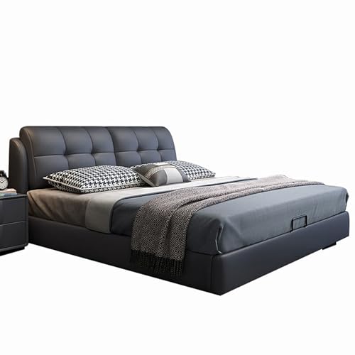 HONGYISHI Modernes schwarzes Queensize-Bettgestell, gepolstertes Plattformbett mit robuster Holzlattenstütze, geräuschfrei von HONGYISHI