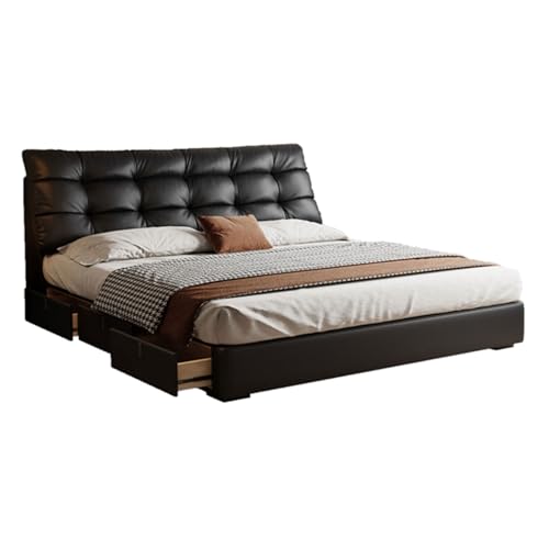 HONGYISHI Queensize-Bettgestell aus schwarzem Leder, ergonomisches gepolstertes Kopfteil mit robuster Holzlattenstütze, erhöhtes Stauraum, geräuschfrei HONGYISHI Queensize-Bettgestell aus schwarzem Leder, ergonomisches gepolstertes Kopfteil mit robuster Holzlattenstütze, erhöhtes Stauraum, geräuschfrei von HONGYISHI
