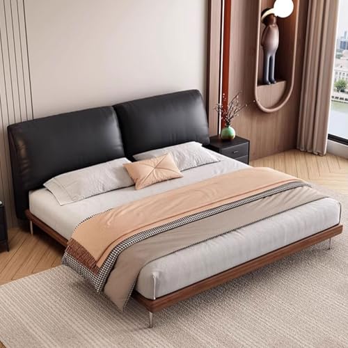 HONGYISHI Schwarzes Lederbettrahmen in voller Größe, gepolstertes Plattformbett, ergonomisches gepolstertes Kopfteil, mit robuster Holzlattenstütze, geräuschfrei von HONGYISHI