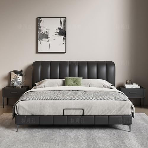 HONGYISHI Schwarzes modernes Bettgestell in voller Größe, ergonomisches gepolstertes Kopfteil Holzlattenstütze mit Kopfteil, geräuschfrei von HONGYISHI