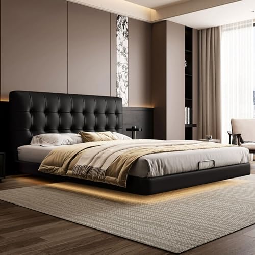 HONGYISHI Schwarzes modernes Bettgestell in voller Größe, gepolstertes Plattformbett, Holzlattenstütze, ergonomisches gepolstertes Kopfteil, geräuschfrei HONGYISHI Schwarzes modernes Bettgestell in voller Größe, gepolstertes Plattformbett, Holzlattenstütze, ergonomisches gepolstertes Kopfteil, geräuschfrei von HONGYISHI