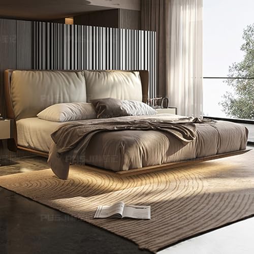 HONGYISHI Schwebender Bettrahmen Full, Queen-Size-Plattformbett, ergonomisches gepolstertes Kopfteil, Holzlattenstütze, geräuschfrei von HONGYISHI