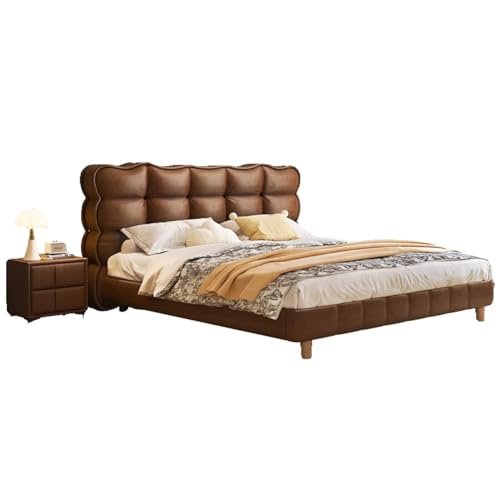 HONGYISHI Vintage Brown Full Size Bed Frame, Ergonomic Padded Headboard with Heavy Duty Wooden Lat Support Queen Bed Frame, Noise-Free von HONGYISHI