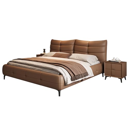 HONGYISHI Vintage Brown Queen Bed Frame Queen Size Platform Bed Ergonomic Padded Headboard Wooden Lats Support Noise-Free von HONGYISHI