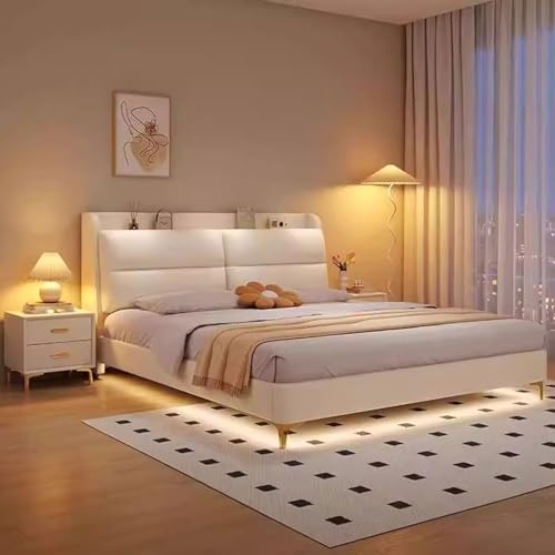 HONGYISHI Weißer Landhausstil Queen-Size-Plattformbett ergonomisch gepolstert Stauraum Kopfteil Holzlatten Unterstützung geräuschfrei HONGYISHI Weißer Landhausstil Queen-Size-Plattformbett ergonomisch gepolstert Stauraum Kopfteil Holzlatten Unterstützung geräuschfrei von HONGYISHI