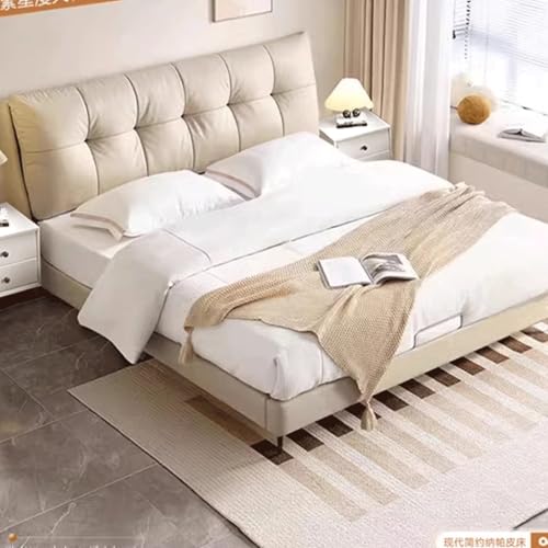HONGYISHI Weißes modernes Bettgestell in voller Größe, Leder-Polsterung, Plattformbett, Holzlattenstütze, mit Kopfteil, geräuschfrei von HONGYISHI