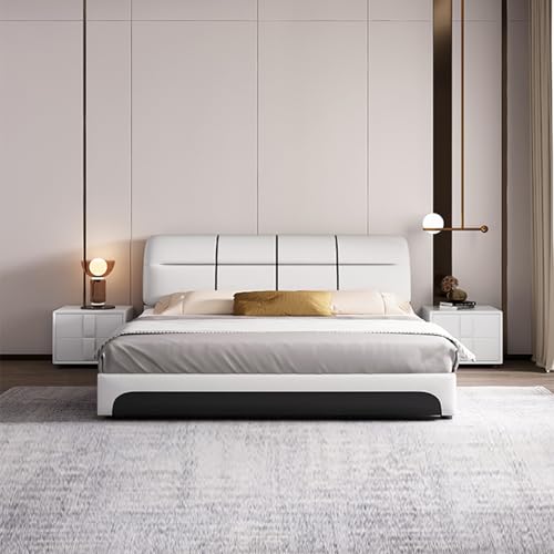HONGYISHI Weißes modernes Simplicity-Lederbettrahmen in voller Größe, ergonomisches gepolstertes Kopfteil, Holzlatten, geräuschfrei HONGYISHI Weißes modernes Simplicity-Lederbettrahmen in voller Größe, ergonomisches gepolstertes Kopfteil, Holzlatten, geräuschfrei von HONGYISHI