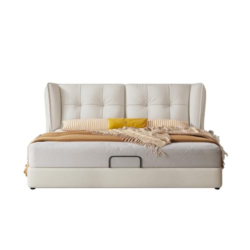 HONGYISHI Weißes modernes weißes Bettgestell in voller Größe, Queen-Size-Bett, mit Stauraum, Holzlatten, geräuschfrei HONGYISHI Weißes modernes weißes Bettgestell in voller Größe, Queen-Size-Bett, mit Stauraum, Holzlatten, geräuschfrei von HONGYISHI