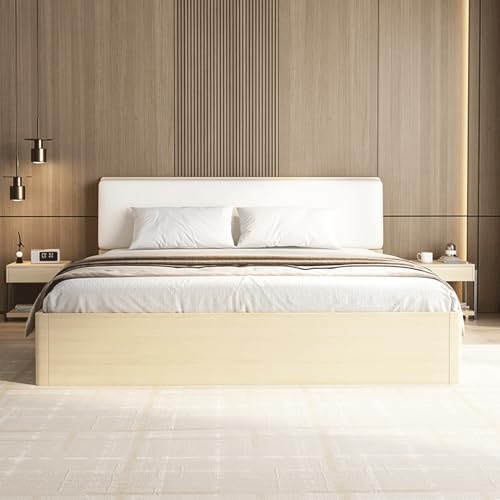 HONGYISHI White Modern Simplicity Bettgestell in voller Größe, Queen-Size-Bett, mit Stauraum, Holzlattenstütze, mit Kopfteil, geräuschfrei von HONGYISHI