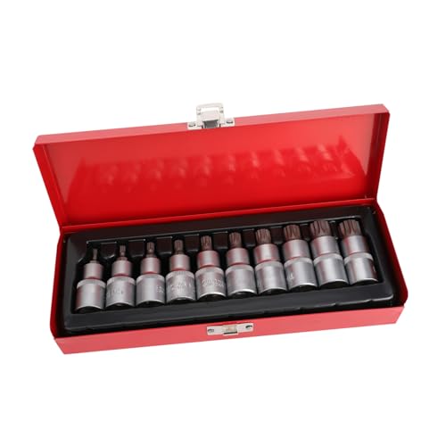 HONITANO 10 Stück Teiliges Pneumatisches Spline Bit Steckschlüssel Set aus Verchromtem Vanadium Stahl Kant Stecknüsse mit Präziser Größenprägung Robust und Ölbeständig für und Reparatur von HONITANO