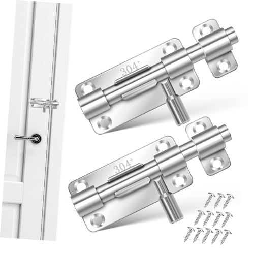HONITANO 2 Stück Edelstahl Schiebetürriegel mit Verriegelungslasche Einfache Montage Rostfrei mit Schlossloch für Vorhängeschloss Geeignet für Haustüren Schränke Badezimmer und Gartentore von HONITANO