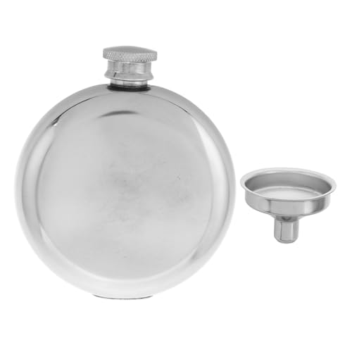 HONITANO 2 Stück Edelstahl Trinkflasche mit Spiegelpolitur Kleine Runde Whiskyflasche für Herren Tragbare Outdoor Hip Flask mit Trichter Auslaufsichere Schnapsglas Flasche für Camping von HONITANO