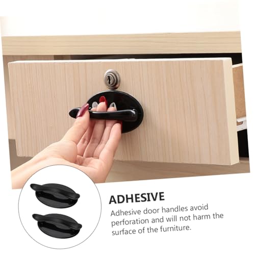 HONITANO 2 Stück Teiliges Schwarz Selbstklebend Punchfrei Langlebig Kunststoff Möbelgriff für Schrank Schublade Kommode Kleiderschrank für Küche Wohnzimmer Schlafzimmer Einfache Montage von HONITANO