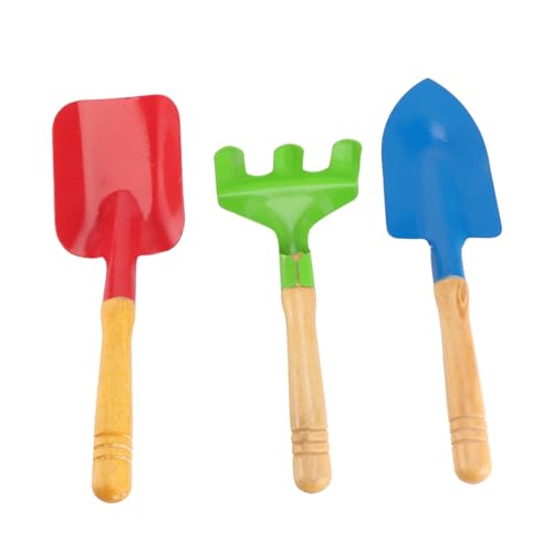 HONITANO 3 Stück Teiliges Gartenwerkzeug Set für Schaufel Rechen Sandschaufel Vielseitig Einsetzbar für Strand und Sandkasten Robustes mit Holzgriff für Junge Mädchen von HONITANO