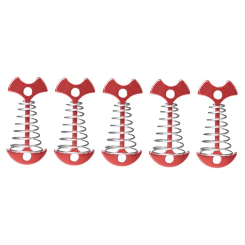 HONITANO 5 Stück Teiliges Outdoor Fishbone Fixierhaken mit Edelstahl Federschnalle Robustes Zeltpflock Befestigungstool als Bodenanker für Camping Pavillon und Sonnenschirm Wetterfest und von HONITANO