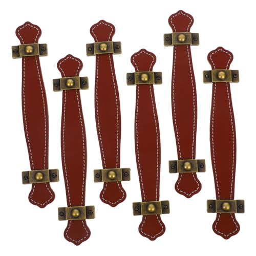 HONITANO 6 Stück Braune Pu ledergriffe für Schränke und Türen Vintage Möbelgriffe mit Eisenverstärkung Stilvolle Möbelbeschläge für Küche Bad und Kommode von HONITANO