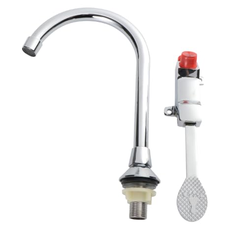 HONITANO Fußbetriebener Waschtisch Wasserhahn aus Langlebigem Material Drehbarer Kalter Wasserhahn mit Pedalbedienung für Gemeinschaftsbadezimmer und Küchen Silberfarbene Oberfläche HONITANO Fußbetriebener Waschtisch Wasserhahn aus Langlebigem Material Drehbarer Kalter Wasserhahn mit Pedalbedienung für Gemeinschaftsbadezimmer und Küchen Silberfarbene Oberfläche von HONITANO