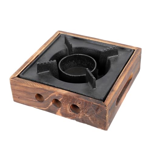 HONITANO Gusseisen Alkoholherd Japanischer Hot Pot Herd mit Holzsockel Tragbarer Trockener Kochtopf für Grillen Camping und Outdoor Bbq von HONITANO