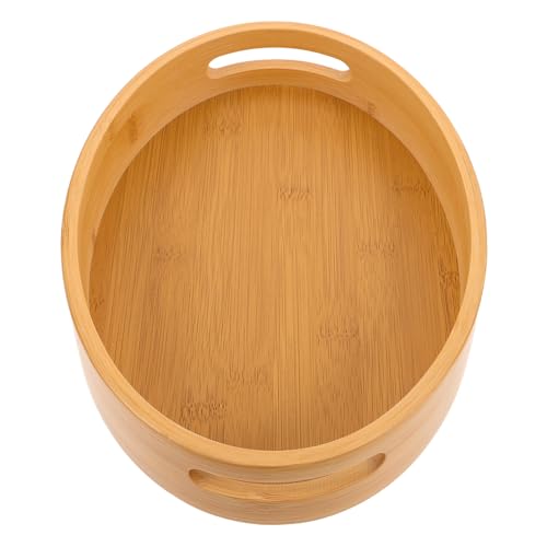 HONITANO Rundes Holztablett Mit Grifflöchern Serviertablett Aus Massivholz Für Tee Snacks Obst Brot Dekoratives Holztablett Für Badezimmer Esszimmer Küche von HONITANO