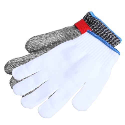 HONITANO Schnittfeste Arbeitshandschuhe Level Schutz Stab und Schnittresistent mit Metallknopf Edelstahl Draht Mesh für Metzger und Holzschnitzen Einheitsgröße Beidseitig Tragbar von HONITANO