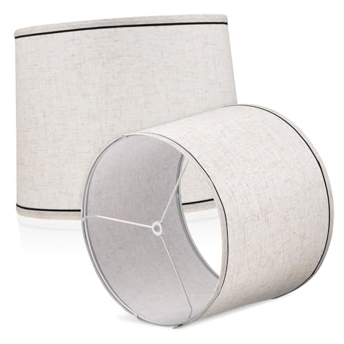 HONITANO Trommel Lampenschirme aus Leinen Beige mit Schwarzem Abschluss Stabiler Metallrahmen Einfach Montage Ersatz für Tisch und Stehlampen Vielseitig für Modern Vintage Klassisch und von HONITANO