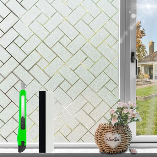 Fensterfolie Blickdicht von Aussen, 30x200cm Milchglasfolie Selbstklebend Fenster, ohne Kleber Fensterfolie Sichtschutz, Wärmeschutzfolie Fenster Fensterfolie Motiv, Sonnenschutzfolie Fenster von HONLONE