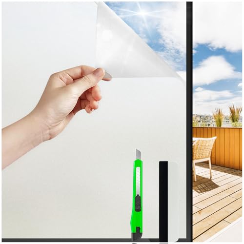 HONLONE Milchglasfolie Selbstklebend Fenster, 60x200cm Sichtschutzfolie Fenster ohne Kleber, Statische Fensterfolie Blickdicht von Aussen Anti-UV, Fensterfolie Milchglas Sichtschutzfolie Für Büro von HONLONE