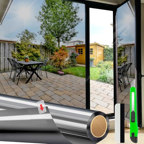 HONLONE Sichtschutzfolie Fenster, 118x400 cm Spiegelfolie Fenster Sichtschutz UV Folie Fenster, Sonnenschutzfolie Fenster Innen, UV-Schutz Fensterfolie Blickdicht Thermofolie Fenster gegen Hitze von HONLONE