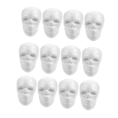 HONMEET 12 Stück Teiliges Halloween DIY Schädelfiguren aus Leichtem Schaumstoff Weiß Bemalbar Gruselige Dekoration für Halloween Partys und Spukhaus Deko von HONMEET