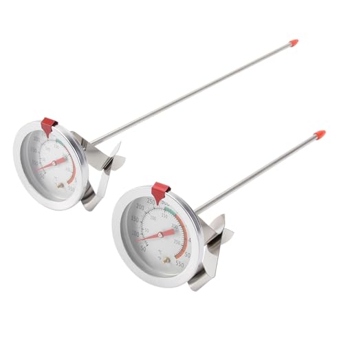 HONMEET 2 Stk. Edelstahl Thermometer mit Clip Hitzebeständig bis Frittier Garthermometer für Ofen Grill Fleisch und Öl Langlebig Wasserfest Großes Ziffernblatt Rostfrei von HONMEET
