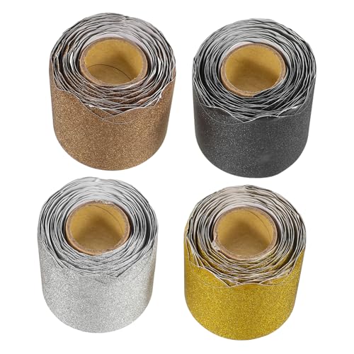HONMEET 4 Rollen Teiliges Pinnwand Bordüren mit Gewelltem in Schwarz Gold Silber Braun Vielseitige Selbstklebende Dekoration für Klassenzimmer Tafeln Fenster und Büros von HONMEET