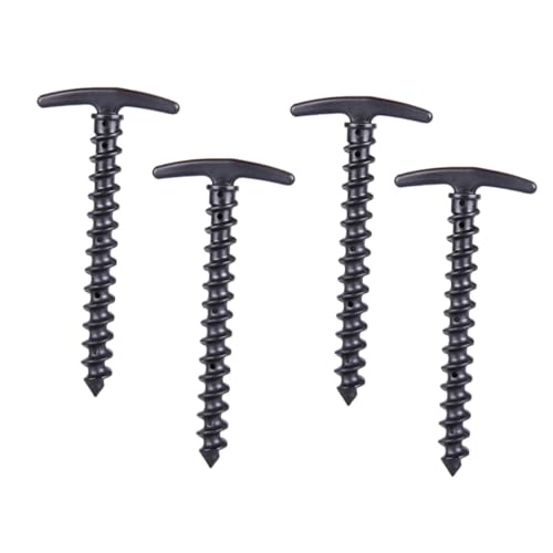 HONMEET 4 Stück Schwarze Nylon Zeltheringe Rostfreie Schwere Schraubheringe mit Verankerung für Outdoor Camping Robust und Windfest für Schnee Harte Böden von HONMEET