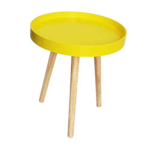 HONMEET Kleiner Runder Beistelltisch Nordischer Stil Stabiler Holztisch für Schlafzimmer Wohnzimmer Balkon Leichter Platzsparender Sofatisch in Hellem Gelb Einfache Reinigung und von HONMEET