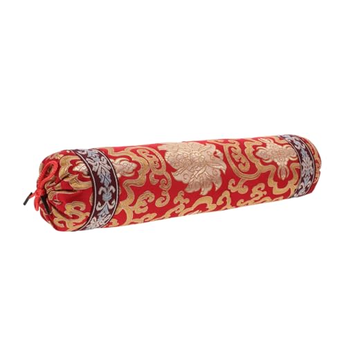 HONMEET Kleiner Runder Chinesischer Kissenbezug aus Roter Seide mit Traditioneller Stickerei Buckwheatfüllung für Nackenstütze Dekoratives Sofakissen Stilvolles Orientalisches Design von HONMEET