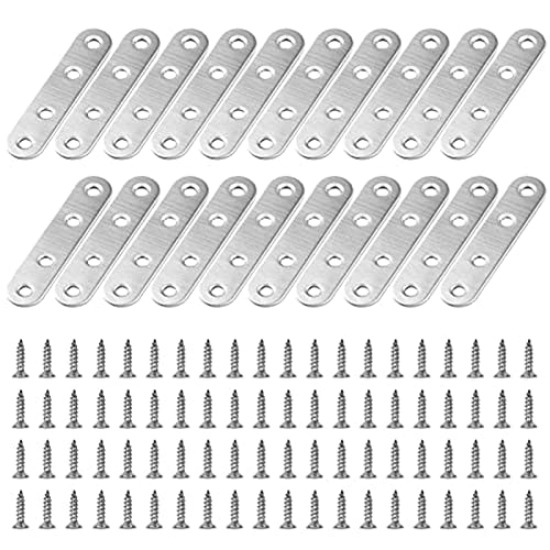 HONMOK 20 Stück Flache Ecke Edelstahl Flachverbinder Lochplatte Flache Platte Halterung Holzverbinder mit Schrauben Metallverbinder für Reparatur Befestigung Möbel Schrank Silber 76 × 16mm von HONMOK