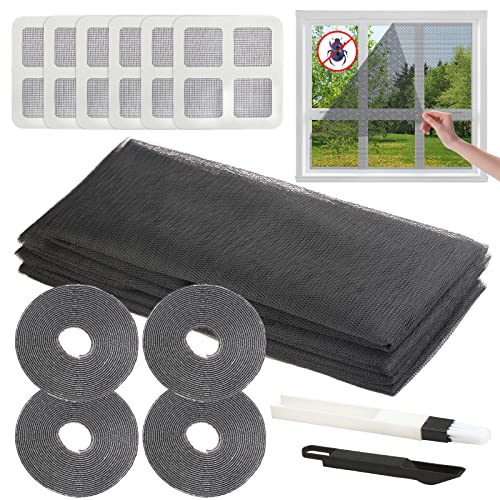 HONMOK 4 Stück Fliegengitter Fenster 130x150cm Mückennetz für Fenster Insektenschutz mit 4 Rollen Selbstklebeband und 6 Flicken Zuschneidbar Moskitonetz Fensternetz Schwarz Fliegennetz für Fenster von HONMOK