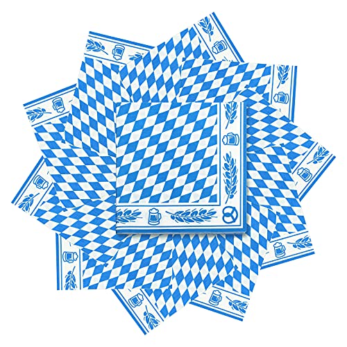 HONMOK 40 Stück Servietten Oktoberfest Deko Bavaria Blaue Servietten Bayerische Motivservietten Partyservietten Bayern Raute Party Dekoration‎ für Bierfest Oktoberfest Party Starkbierfest 33x33cm von HONMOK