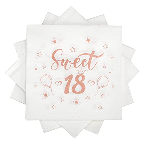 HONMOK 40 Stück Sweet 18 Servietten 18. Geburtstag Servietten 33x33cm Rosa Papierservietten Motivservietten 18th Napkins Tischdekoration für Geburtstagsfeier Party Jubiläum von HONMOK