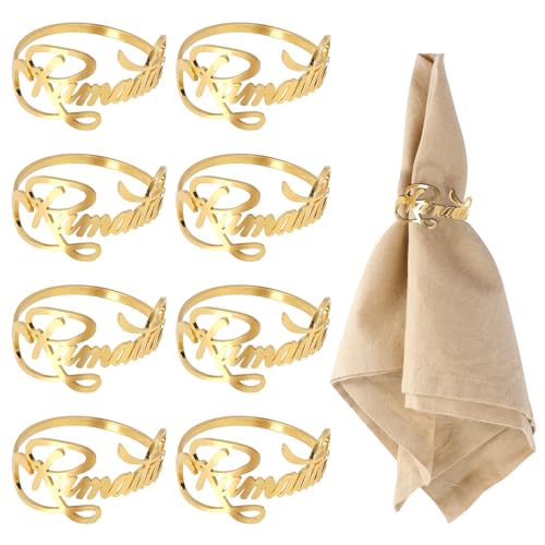 HONMOK 8pcs Serviettenringe Set, Serviettenringe Ramadan, Serviettenringe Gold, Alphabet Serviettenring, Serviettenringe Metall, Serviettenringe Eid für Eidmubarak Ramadan Party Hochzeit Geburtstag von HONMOK