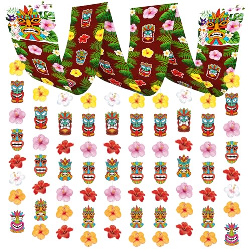 HONMOK Tiki Banner Hawaii Aloha Party Banner mit tropischen Blumen Girlande Hawaiian Tiki Totem Banner Tropische Party Dekorationen für Aloha Hawaii Luau Sommer Strand Pool Party von HONMOK