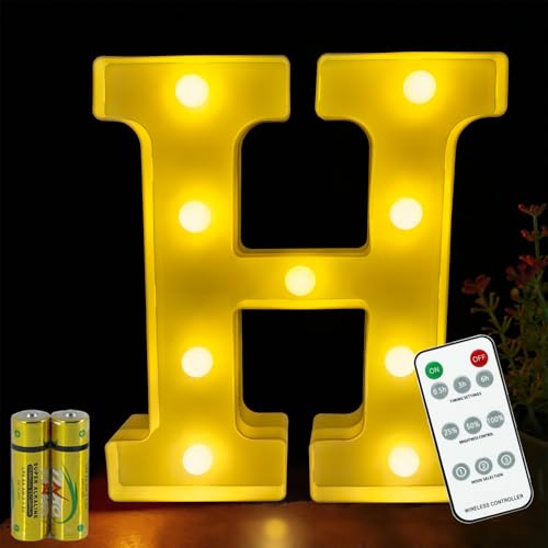 Buchstaben Lichter HONPHIER® Buchstabe Lampe Fernbedienung Alphabet Lampe LED Brief Beleuchtung Buchstabe Licht Beleuchtete Buchstaben Nachtlichter Dekoration für Geburtstag Party Hochzeit (H) von HONPHIER