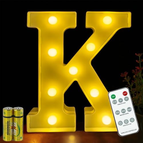 Buchstaben Lichter HONPHIER® Buchstabe Lampe Fernbedienung Alphabet Lampe LED Brief Beleuchtung Buchstabe Licht Beleuchtete Buchstaben Nachtlichter Dekoration für Geburtstag Party Hochzeit (K) von HONPHIER