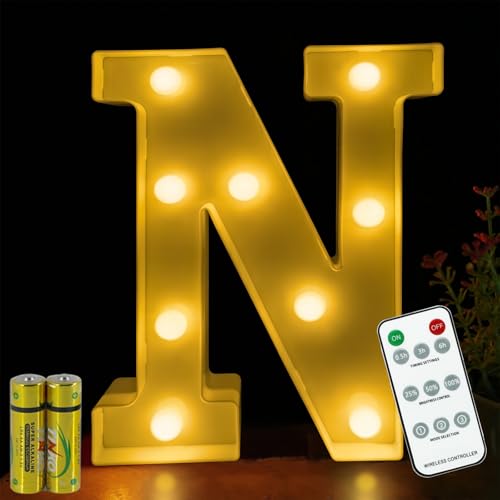 Buchstaben Lichter HONPHIER® Buchstabe Lampe Fernbedienung Alphabet Lampe LED Brief Beleuchtung Buchstabe Licht Beleuchtete Buchstaben Nachtlichter Dekoration für Geburtstag Party Hochzeit (N) von HONPHIER