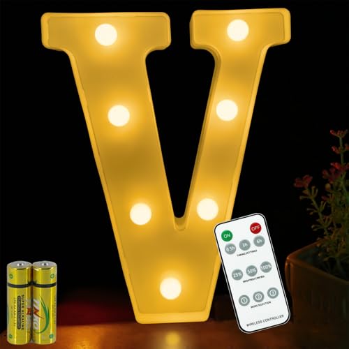 Buchstaben Lichter HONPHIER® Buchstabe Lampe Fernbedienung Alphabet Lampe LED Brief Beleuchtung Buchstabe Licht Beleuchtete Buchstaben Nachtlichter Dekoration für Geburtstag Party Hochzeit (V) von HONPHIER